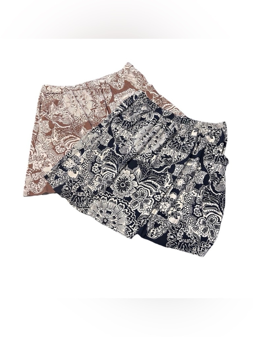 Liz Claiborne Brown & White Blue & White Floral Skirt Bundle Cotton XL Elastic